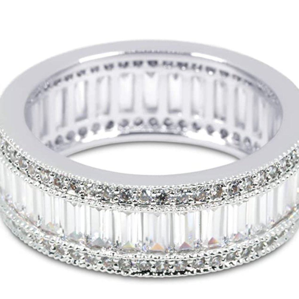 18K Gold Plated 8MM Emerald Cut Eternity Ring